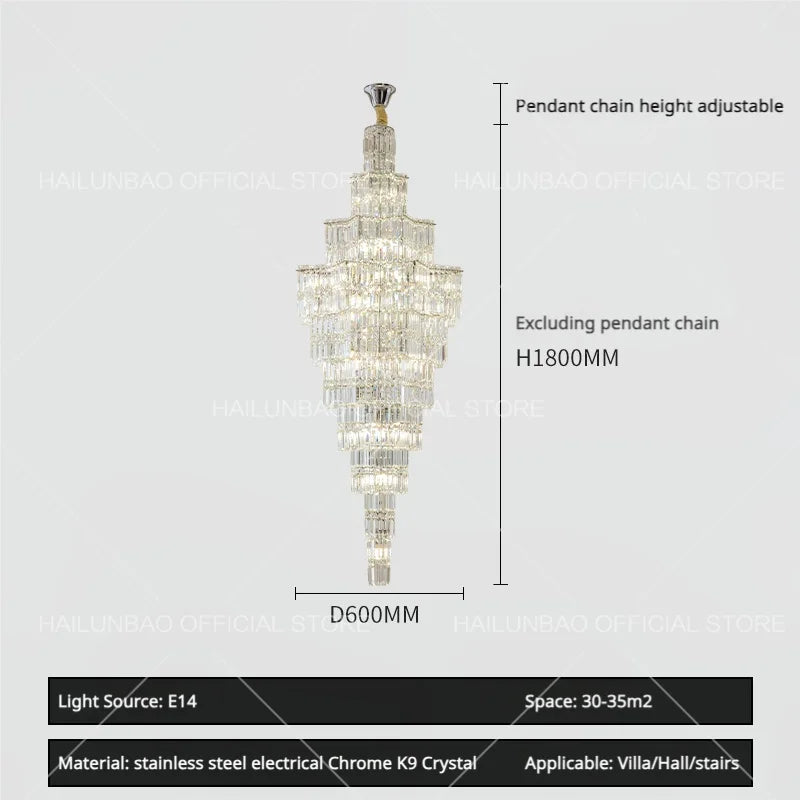 Afralia™ Crystal Staircase Chandelier: Luxury European Style for Villa Living Room
