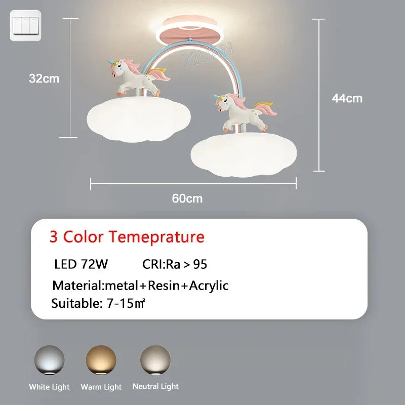 Afralia™ Unicorn Ceiling Light for Girl Bedroom Nursery, Dimmable Nordic Child Chandelier
