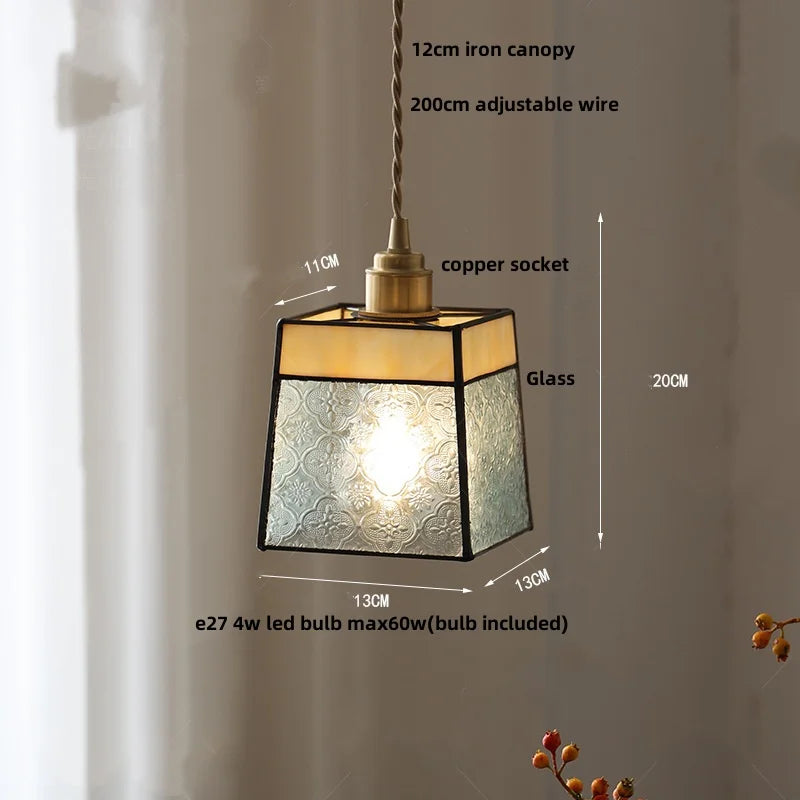 Afralia™ Loft Green Tiffany Glass LED Pendant Lights with Copper Knob Switch