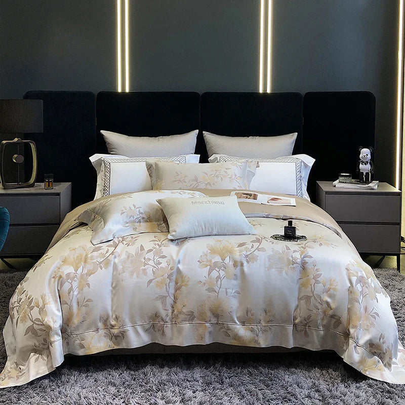 Afralia™ 1200TC Egyptian Cotton Satin Jacquard Patchwork Bedding Set with Silky Finish