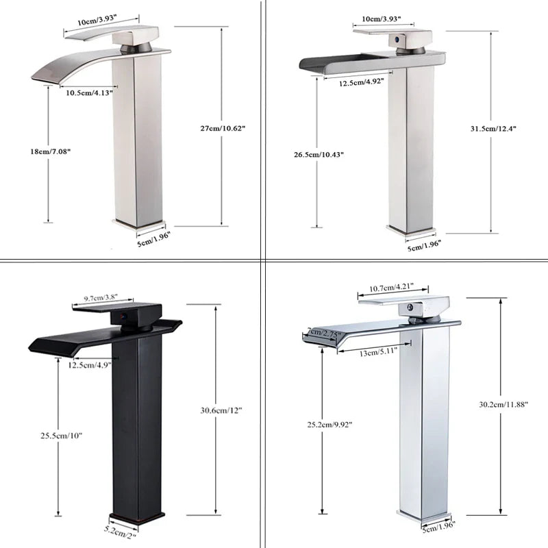 Afralia™ Matte Black Waterfall Basin Faucet Hot/Cold Mixer Tap for Bathroom Sink