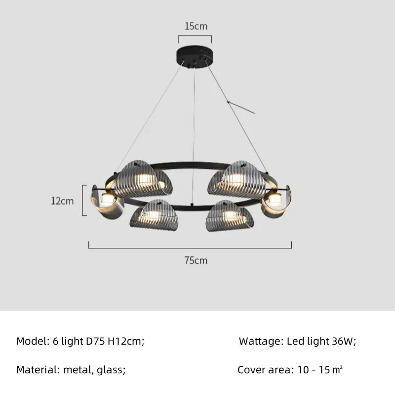 Afralia™ Smoky Gray Glass Chandelier LED Pendant Light for Luxe Dining Room