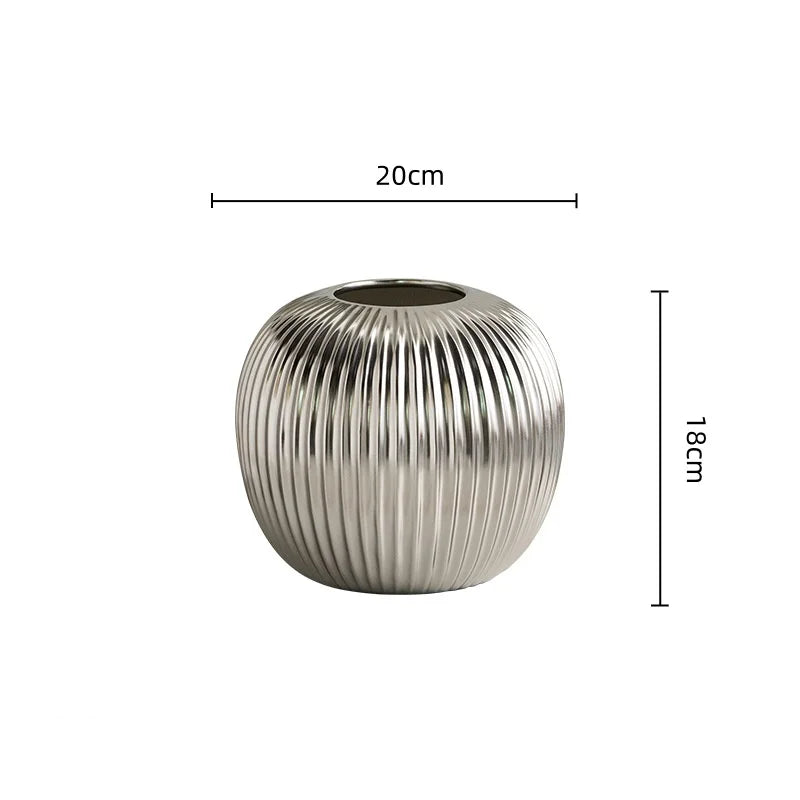 Afralia™ Silver Ceramic Vase with Fruits and Geometric Stripes