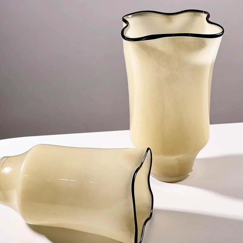 Afralia™ Pleated Glass Vase: Black-edged Terrarium & Flower Arrangement Home Decor Jar