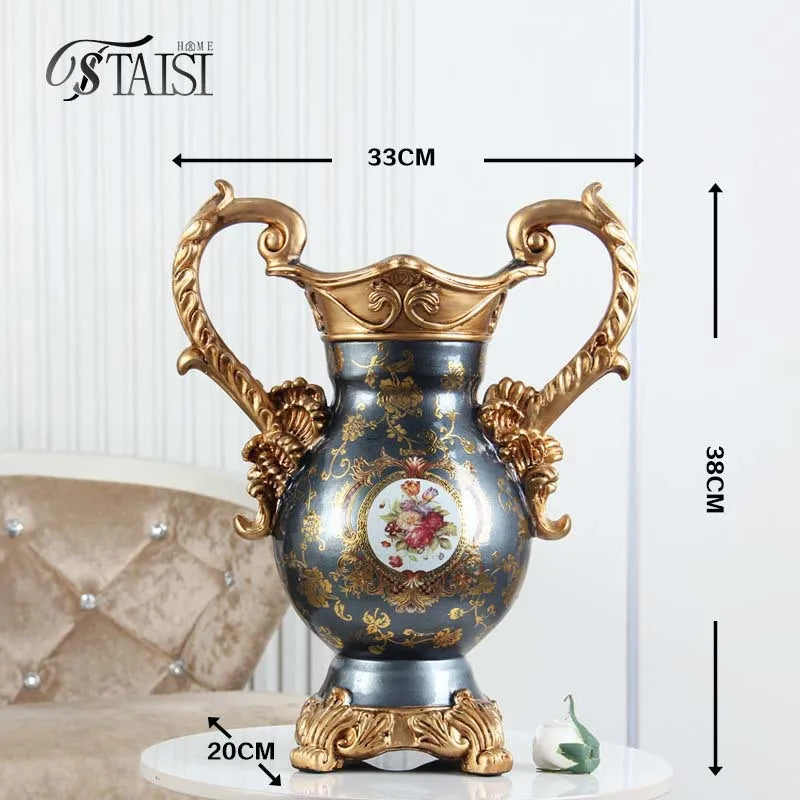 Afralia™ Luxury Resin Vase: European Style Creative Decor, Double Ear Handicraft Tabletop Decoration