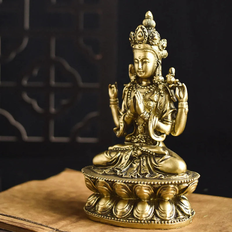 Afralia™ Golden Guanyin Resin Statue | Buddhist Avalokitesvara Decor Figure Buddhism Object