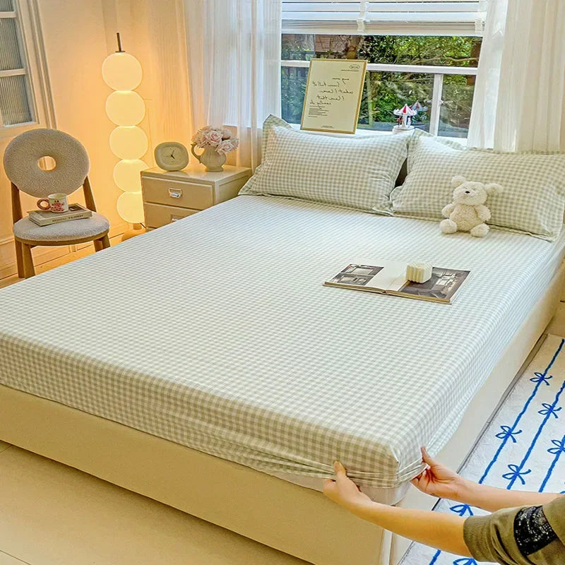 Afralia™ Ultra-Thin Grid Pattern Fitted Sheet Set: Soft Breathable Washed Cotton Mattress Cover