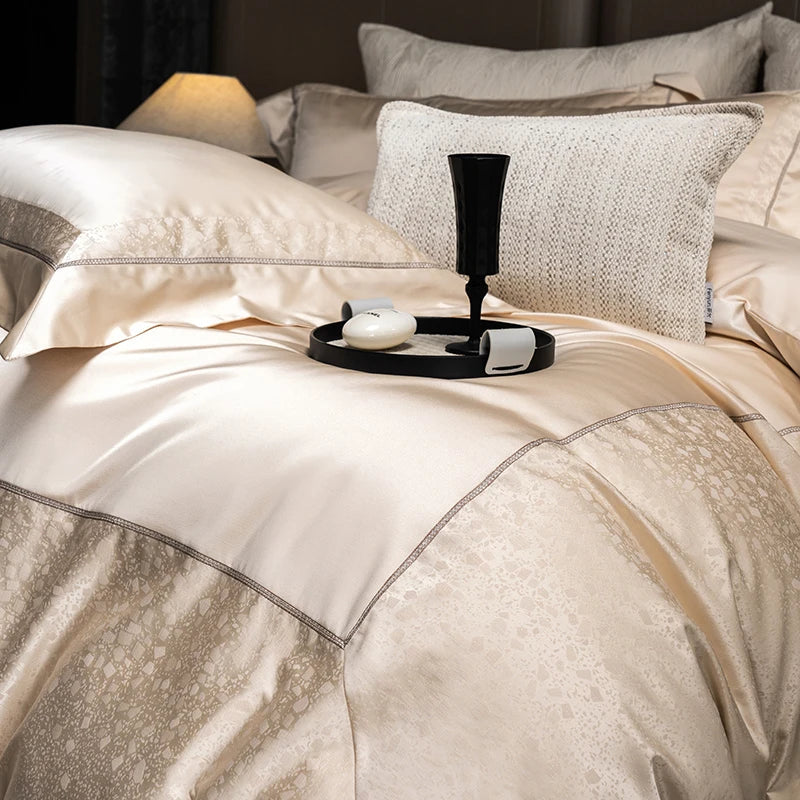Afralia™ Classic Luxury Brocade Satin Jacquard Cotton Bedding Set with Sheet and Pillowcase