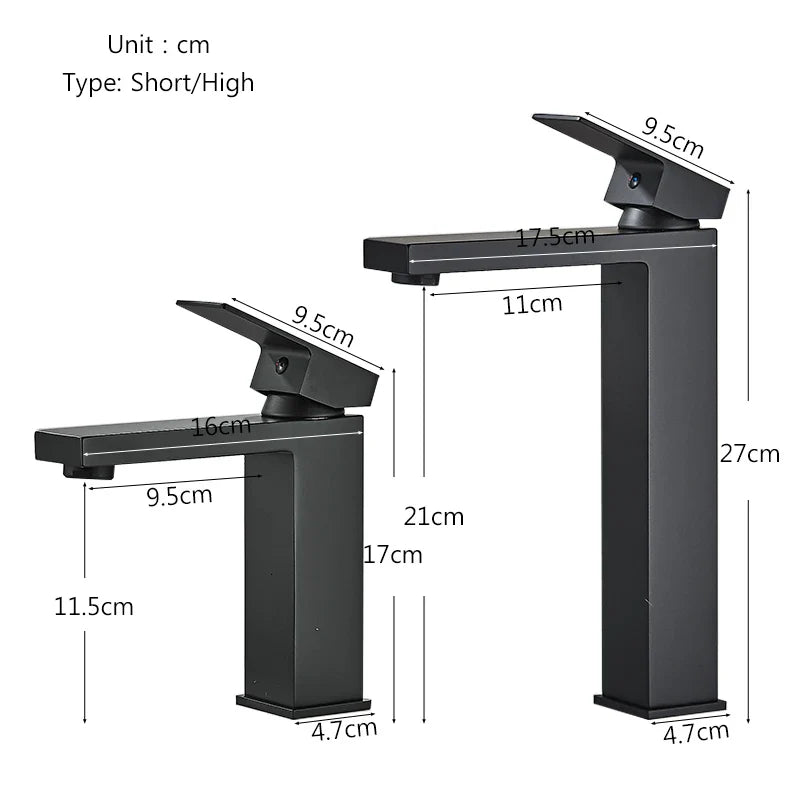 Afralia™ Black Brass Square Basin Faucet: Bathroom Washbasin Mixer Tap, Single Handle Tall Model.