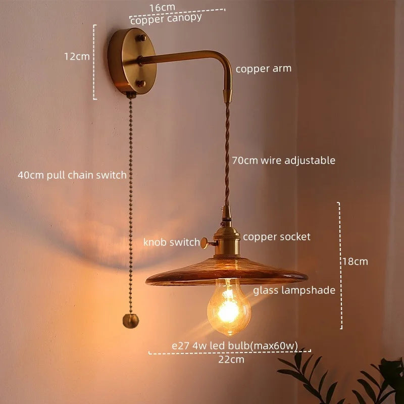 Afralia™ Glass Copper LED Wall Sconce Vintage Style for Bedroom Dining Room Mirror Lighting