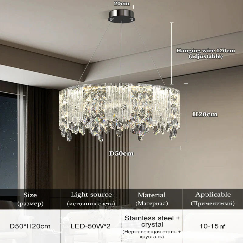Afralia™ Chrome Crystal Pendant LED Chandelier for Living Dining Bedroom.