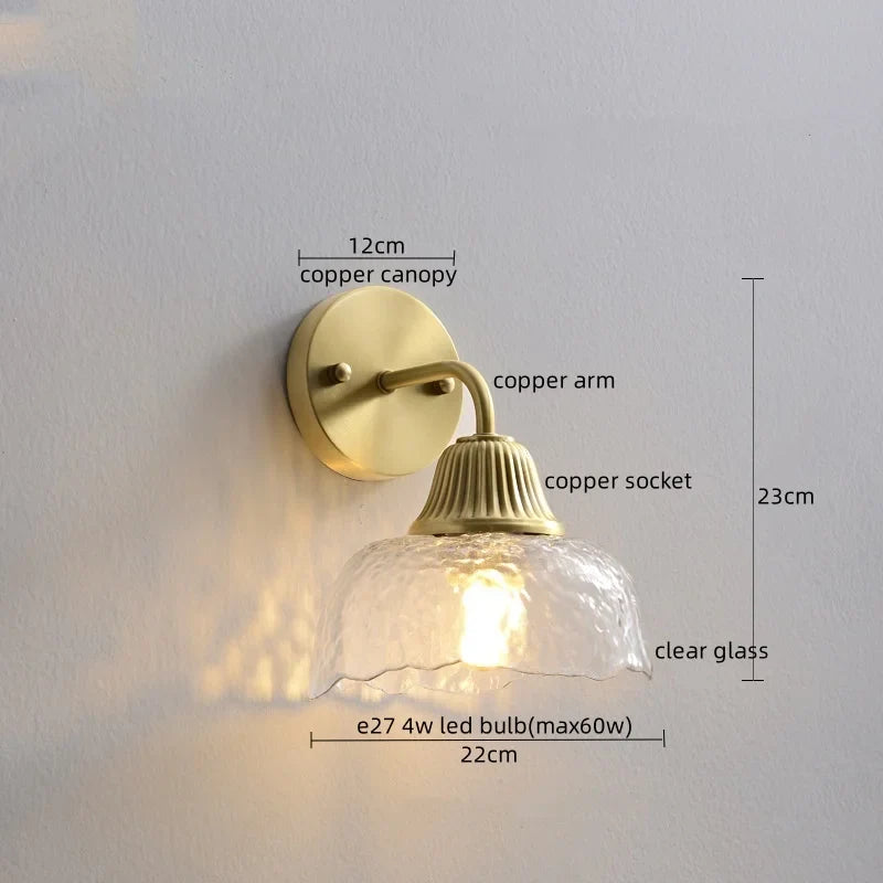 Afralia™ Copper Glass LED Wall Lamp Japanese Style Home Decor Fixture