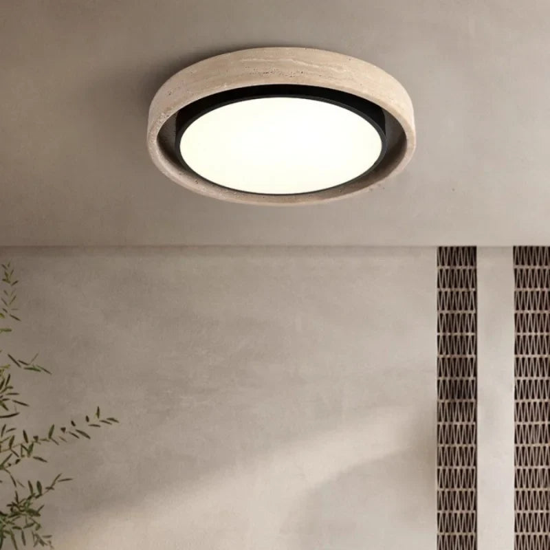 Afralia™ Travertine Round Iron LED Ceiling Light: Modern Nordic Flush Mount Fixture