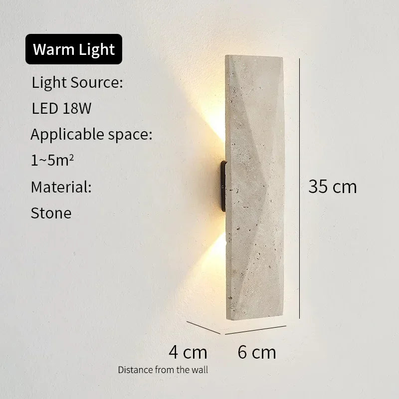Afralia™ Yellow Travertine Stone Japanese Style LED Wall Lamp Bedroom Decoration