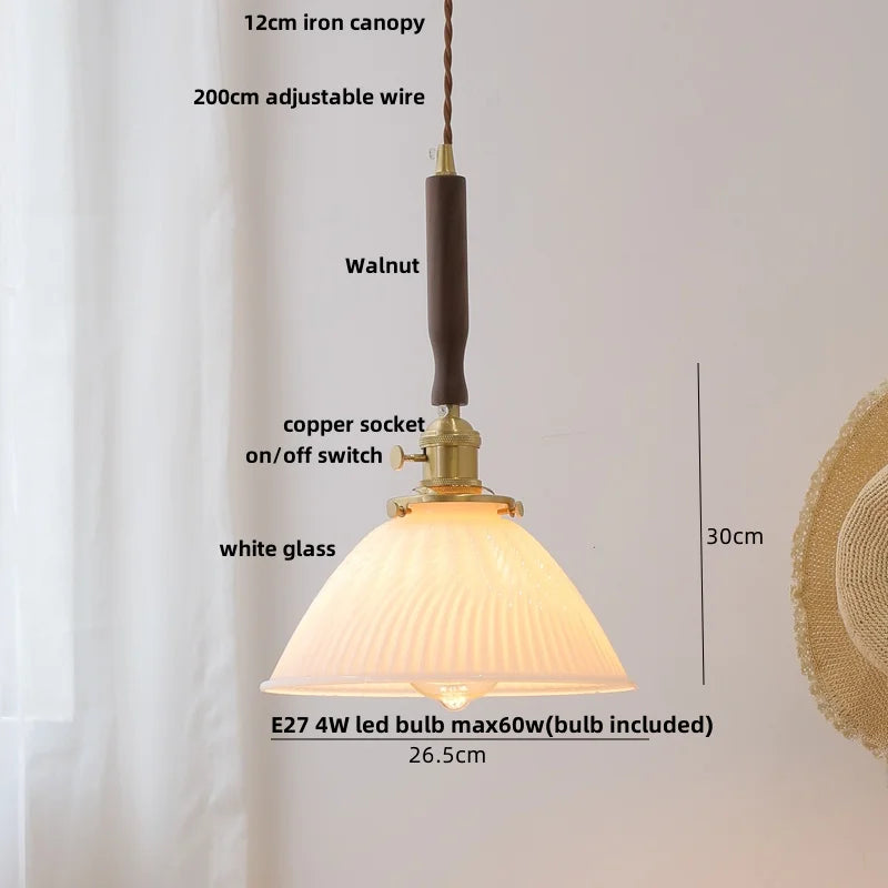 Afralia™ Tiffany Glass LED Pendant Light with Walnut Copper Knob Switch