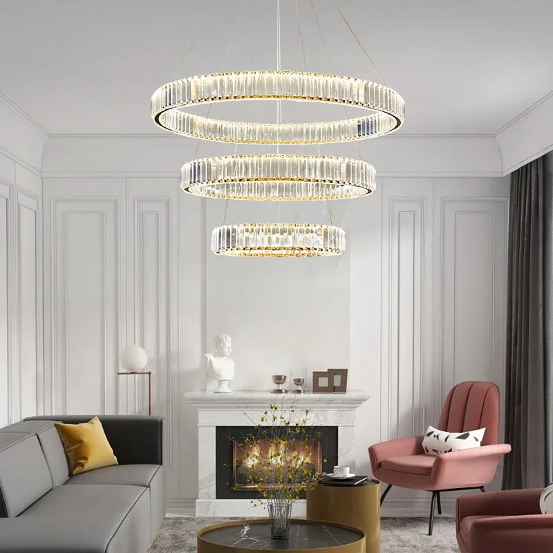 Afralia™ Crystal LED Chandelier: Modern Steel Pendant Lighting for Luxurious Foyer Decor
