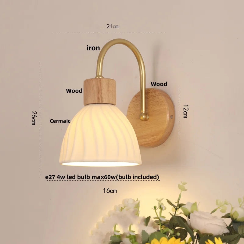Afralia™ Wood Canopy LED Wall Light with Pull Chain Switch for Bar, Bedroom & Restaurant