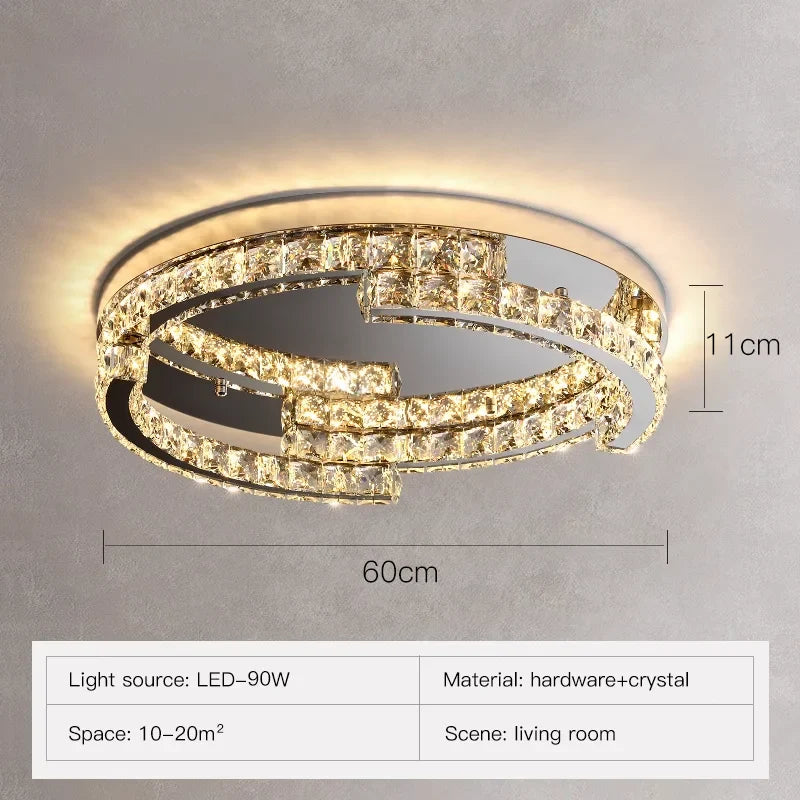 Afralia™ LED Crystal Ceiling Lamp, Silver Chrome Chandelier for Living Room