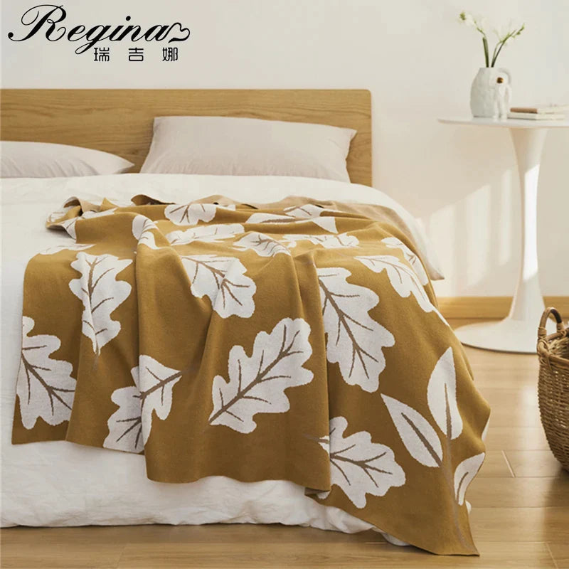 Afralia™ Floral Jacquard Knitted Cotton Blanket - Spring Decorative Throw