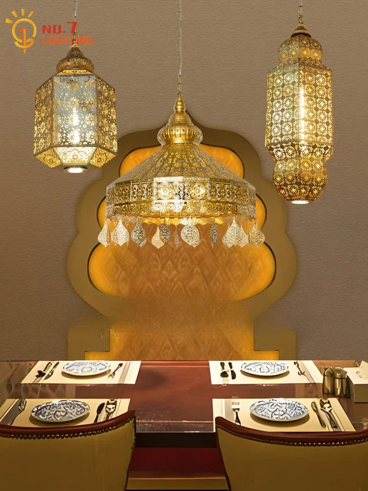 Afralia™ Gold Lustre Pendant Lights LED E27 - Vintage Luxury Iron for Home Decor & Restaurant