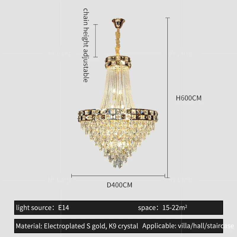 Afralia™ Crystal Chandelier: Smart Dimming Duplex Villa Pendant for Luxe Living Rooms