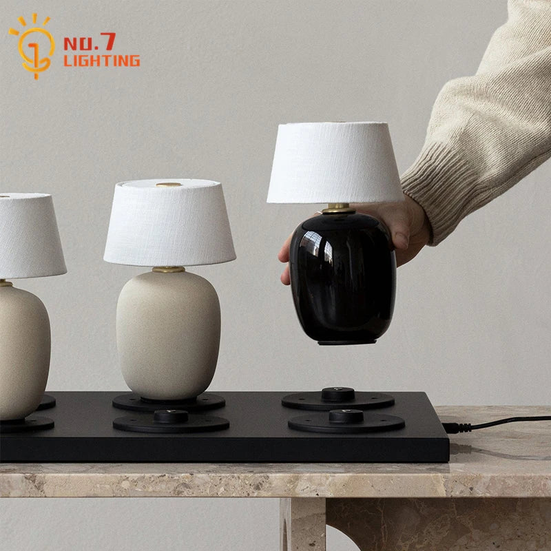 Afralia™ Black/White/Red Ceramics Table Lamp, Touch Switch USB Charging, Atmosphere Desk Light