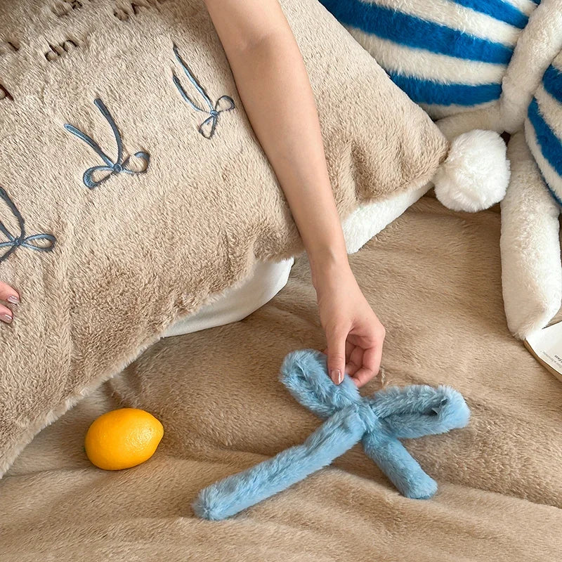Afralia™ Bow-knot Embroidered Velvet Duvet Bedding Set cozy winter bedding with pillowcase