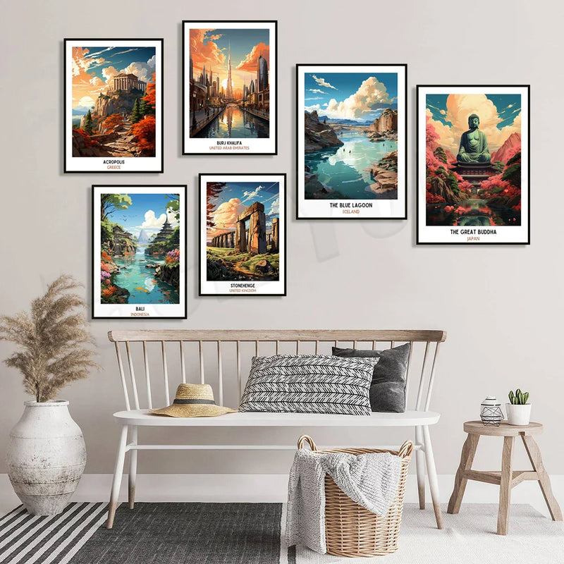 Afralia™ Travel Poster Collection: Blue Lagoon, Bali, Hagia Sophia, Louvre, Stonehenge, Vondelpark & More