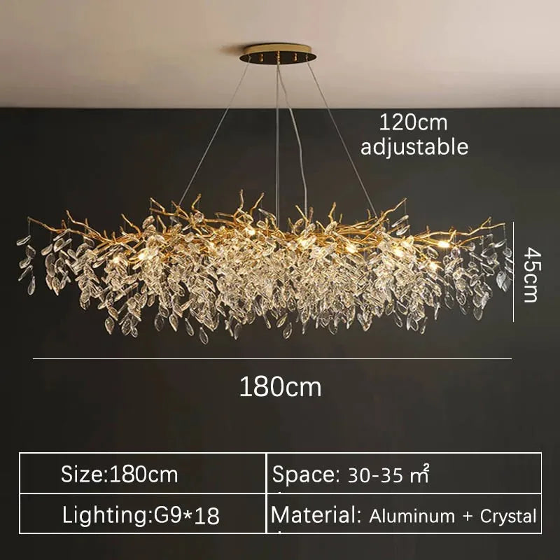 Afralia™ Gold Crystal LED Chandelier for Living Dining Bedroom, Luxury Ceiling Pendant Fixture