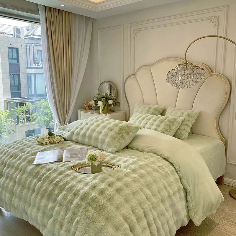 Afralia™ Rabbit Fur Velvet Princess Bedding Set: Duvet, Sheets, Pillowcases, Plush & Soft