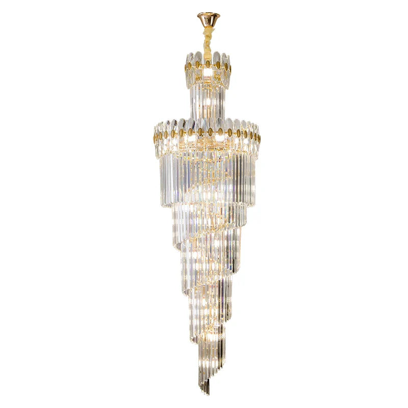 Afralia™ Crystal Chandelier: Modern Duplex Villa Hall Light Luxury Rotating Hollow Strip Crystal