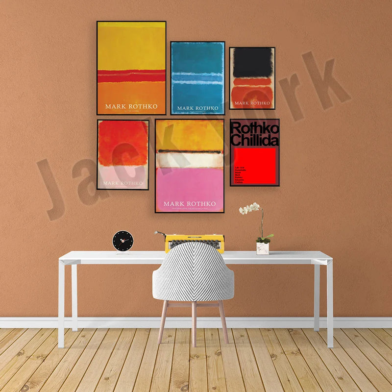 Afralia™ Rothko White Center Poster - Colorful Abstract Modern Art Expressionism Print