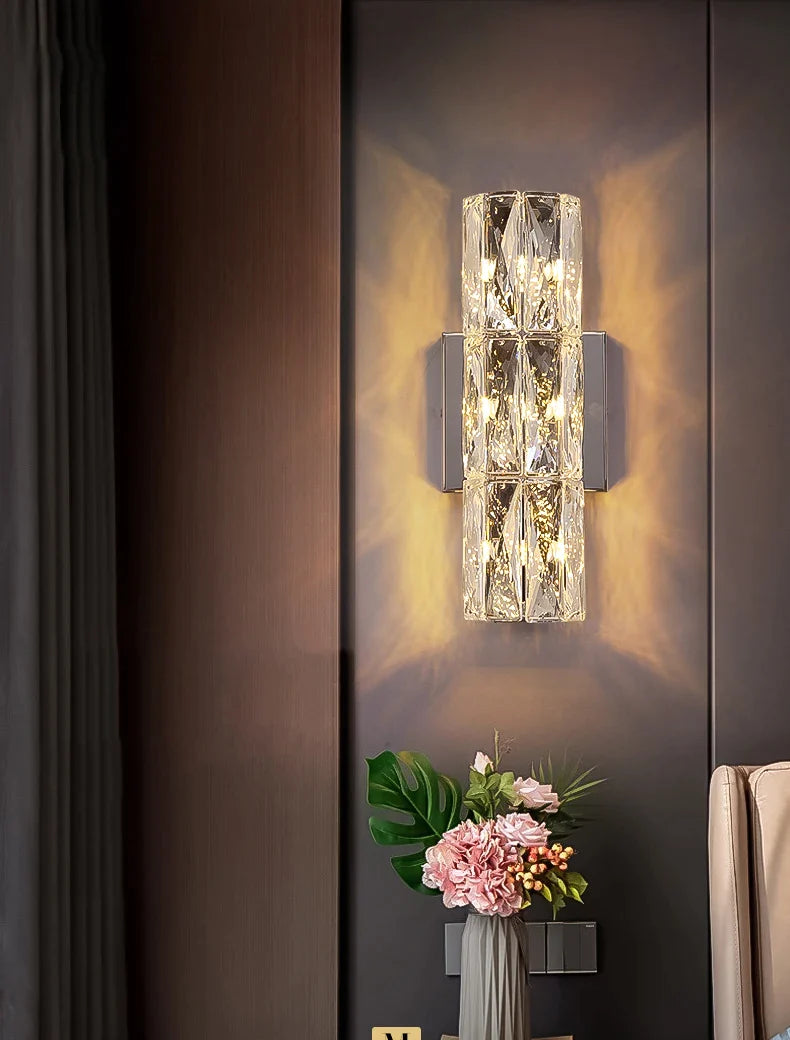 Afralia™ Crystal Deluxe Wall Sconce for Living Room Bedroom Bedside Villa - Luxury Light