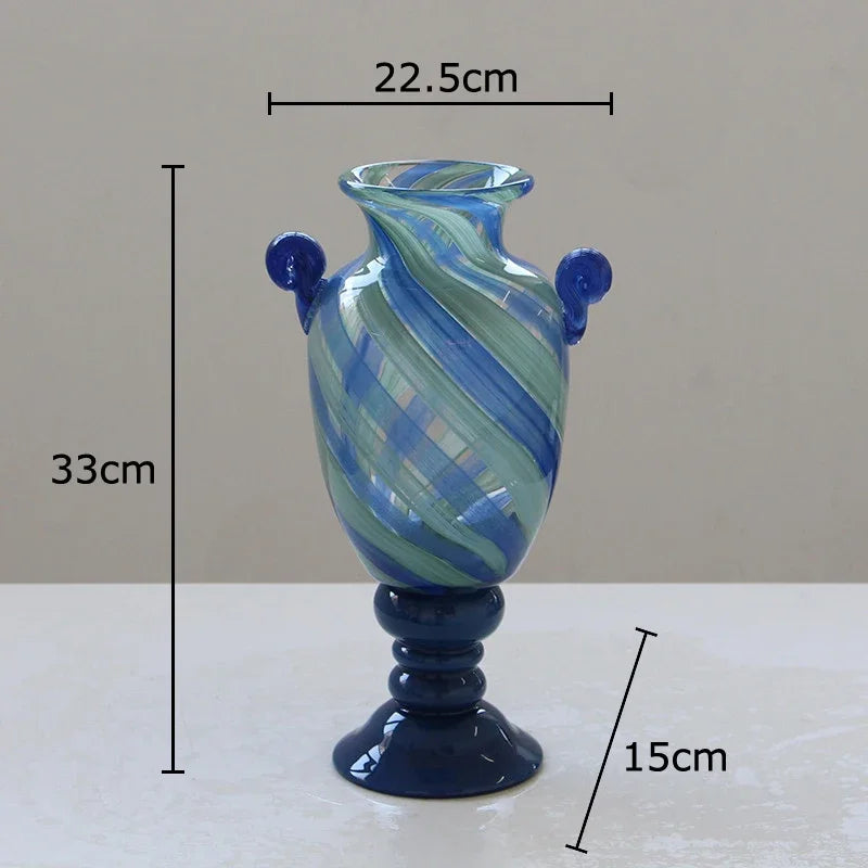 Afralia™ Blue Stripe Glass Vase Hydroponics Plant Pot Room Decor