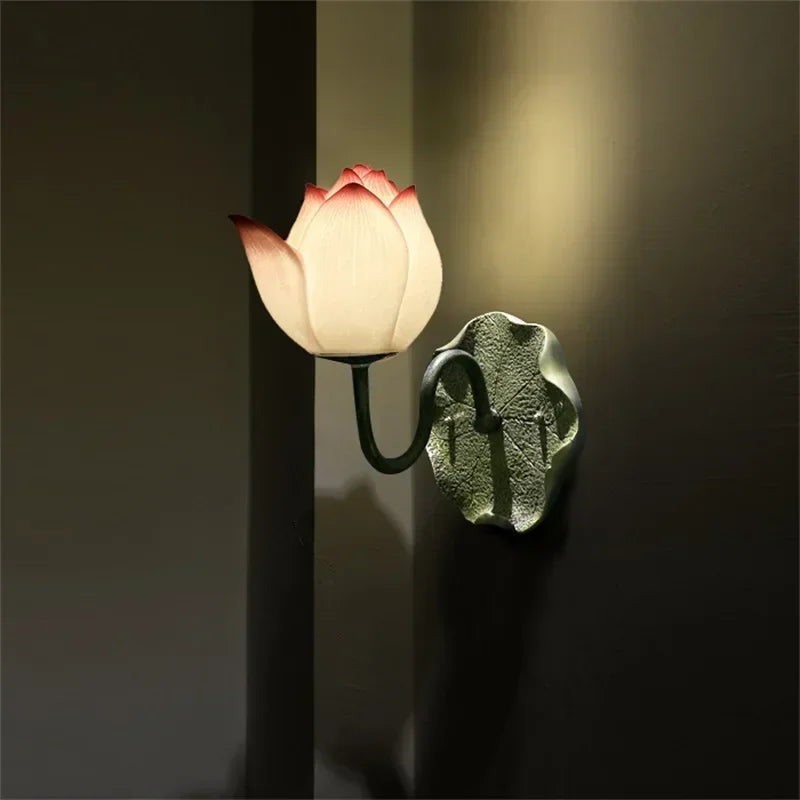 Afralia™ Nordic Lotus LED Wall Lamp: Retro Resin Sconce for Bedroom Home Decor