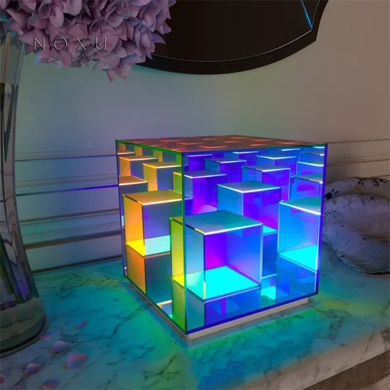Afralia™ LED Square Color Cube Table Lamp for Home Bedroom Decoration