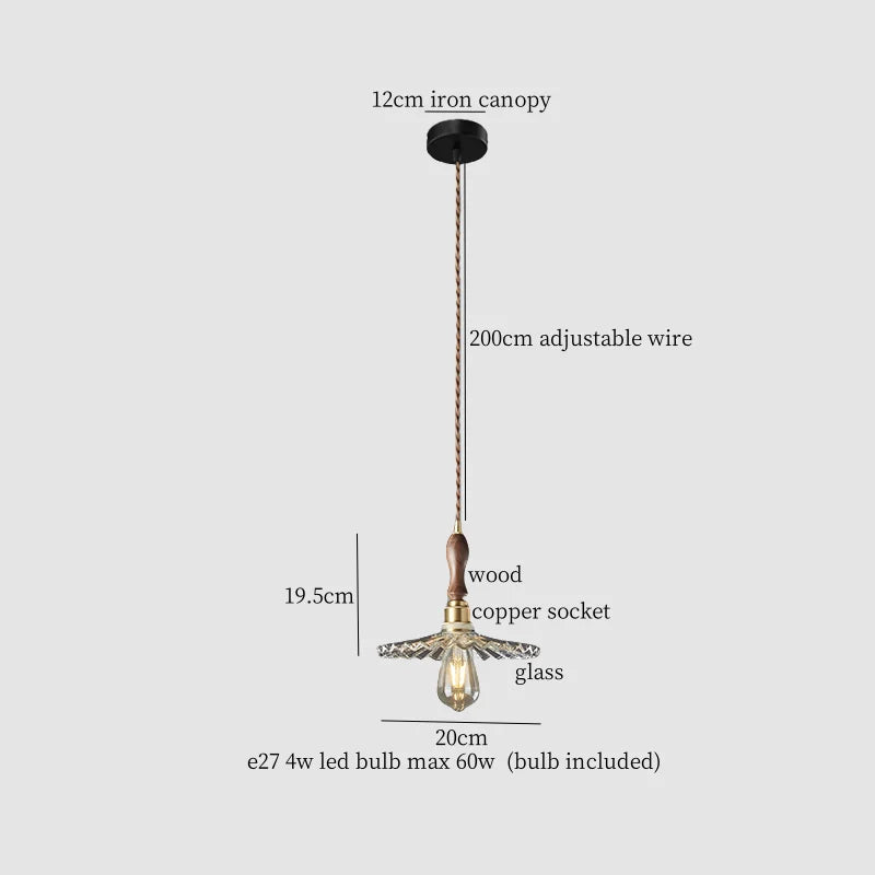 Afralia™ Glass LED Pendant Light Modern Wood Copper Hanglamp for Bar Cafe Loft