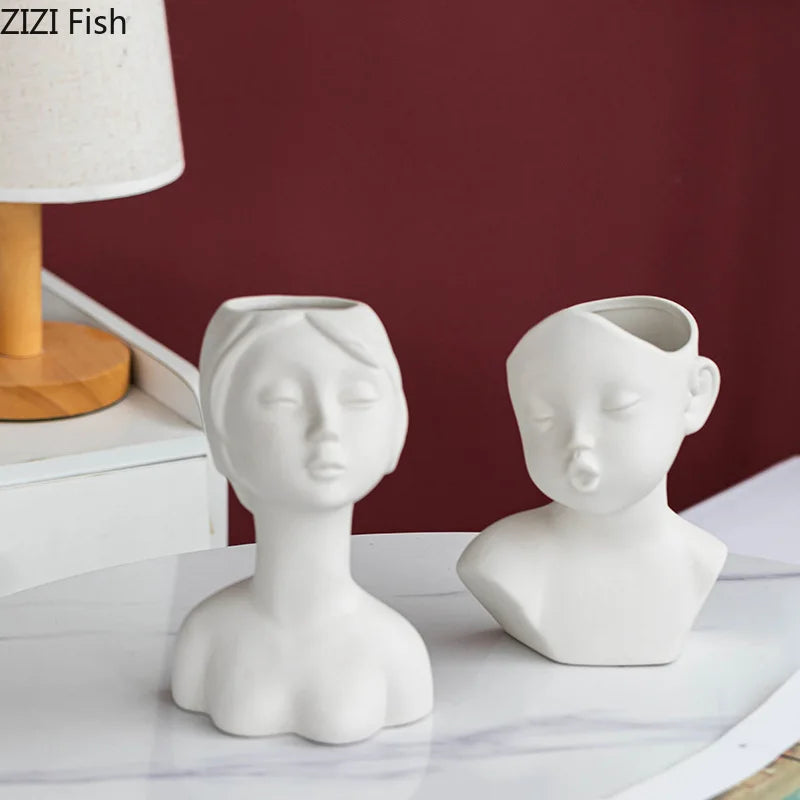 Afralia™ Ceramic Nude Figures Vase Set for Artistic Desk Decor and Floral Arrangements