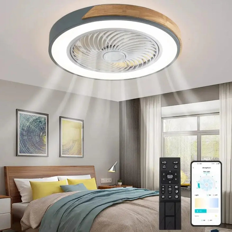 Afralia™ Wood Ceiling Fan with Remote Control for Bedroom Living Room - Modern Low Profile Led Light