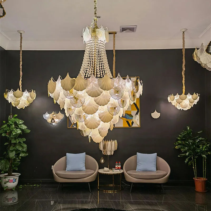 Afralia™ Ginkgo Gold LED Chandelier Fixture for Living Room