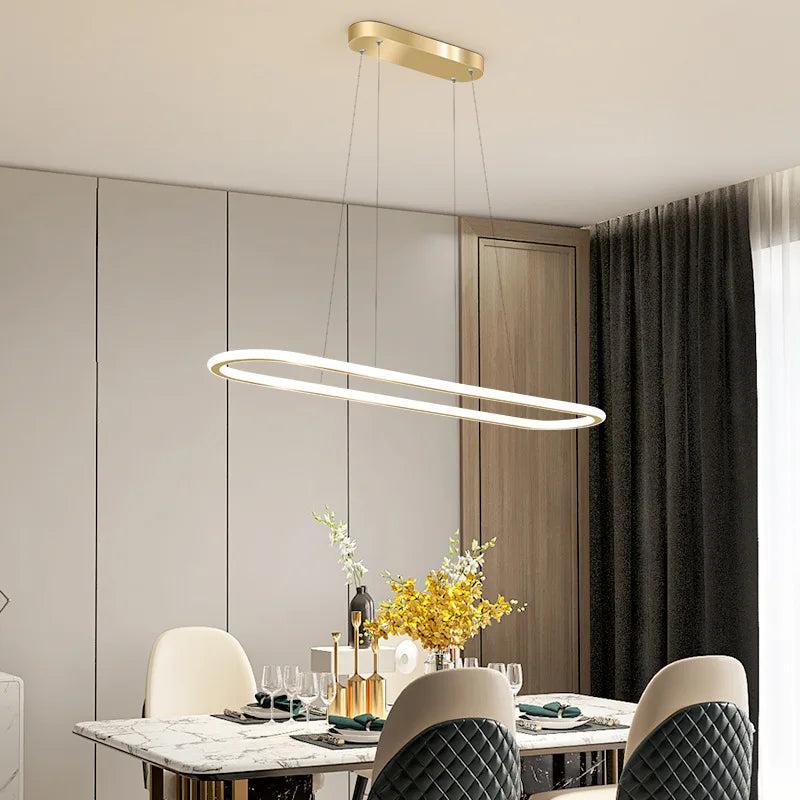 Afralia™ Gold Oval LED Chandelier Dimmable Dining Room Pendant Light Fixture