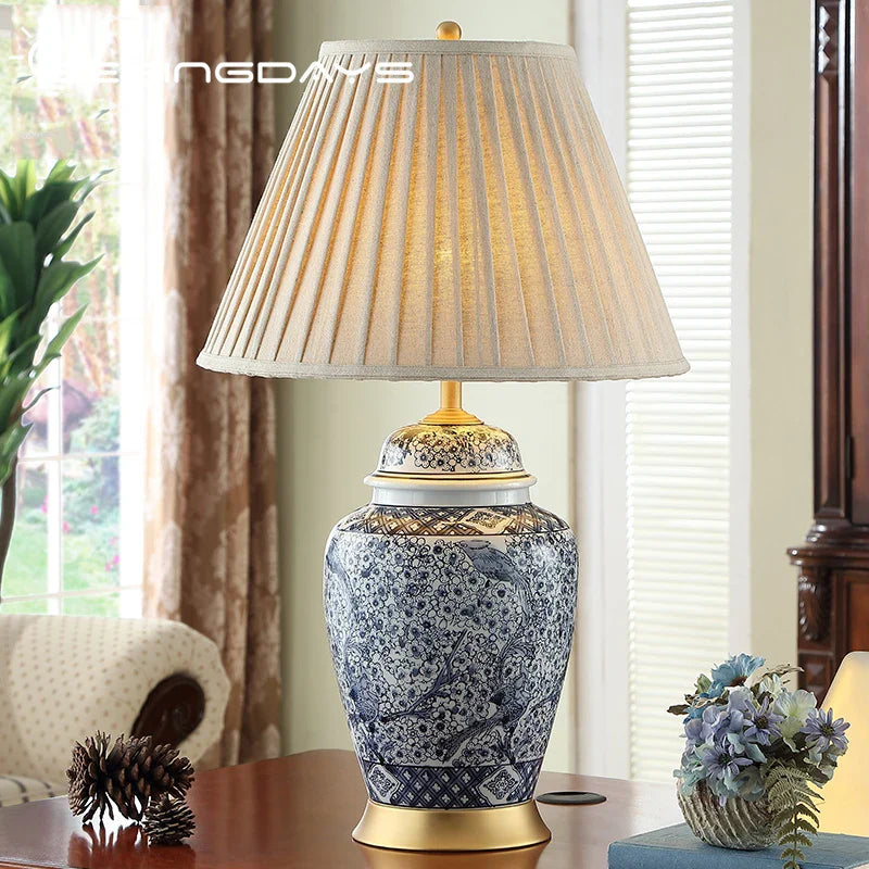 Afralia™ Blue Porcelain Table Lamp - Large Ceramic Lamp for Bedroom and Living Room