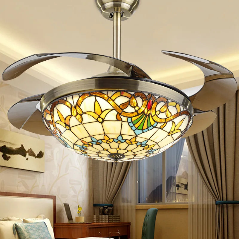 Afralia™ Mediterranean Retro Ceiling Fan with Remote - Invisible Blade Design in Living Room