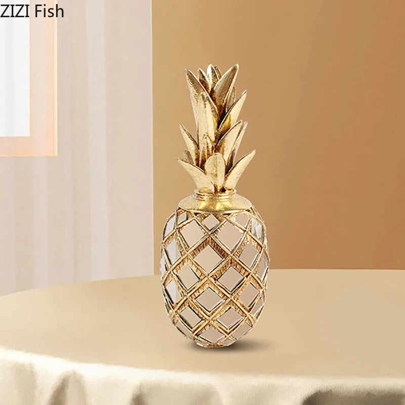 Golden Fruits Statue Set by Afralia™: Apple, Pear, Pineapple Sculptures for Aesthetic Room Decor