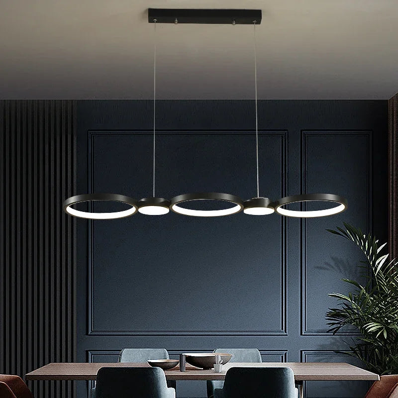 Afralia™ Modern Black Ring LED Chandelier for Living Room, Bedroom, and Dining Room