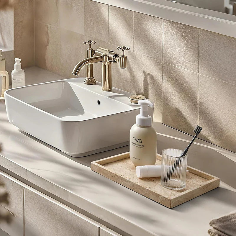 Afralia™ Travertine Vanity Tray for Bathroom and Kitchen Décor