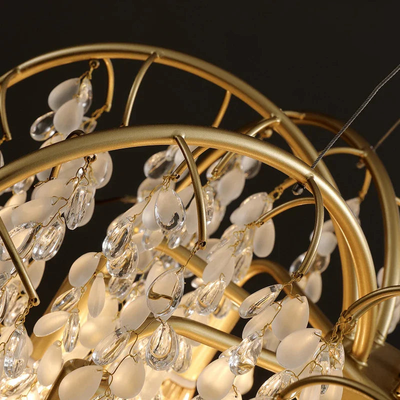 Afralia™ Crystal Led Chandelier Golden Luxury Living Room Ceiling Lamp