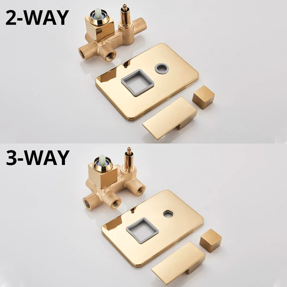 Afralia™ Gold Rain Shower Faucet Wall Mounted Bathtub Mixer Tap Set