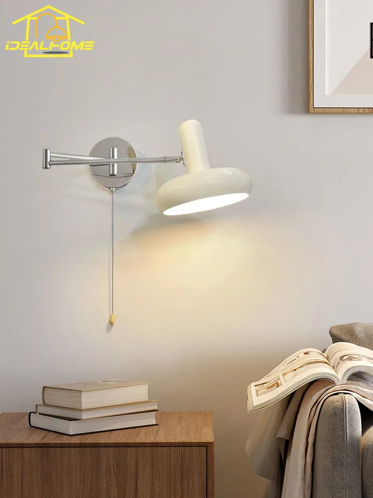 Afralia™ Cream Wind Wall Lamp LED E27 Swing Arm Telescopic Staircase Bedside Reading