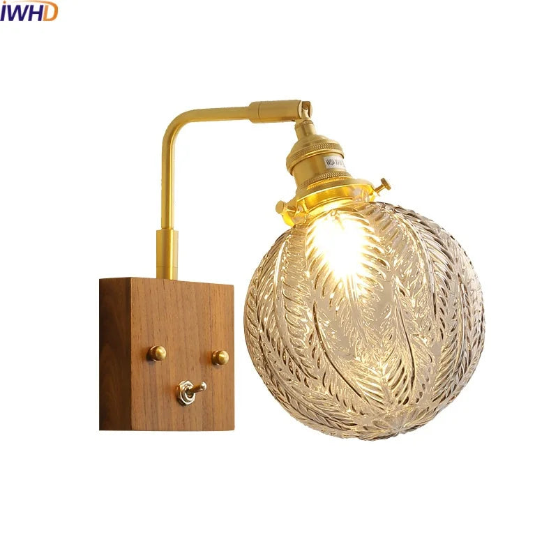 Afralia™ Glass Copper LED Wall Lights Modern Bedside Lamp Applique Da Parete